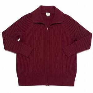 St. John’s Bay 3X Burgundy Chunky Knit Zip Sweater Jacket Cable Knit Quality